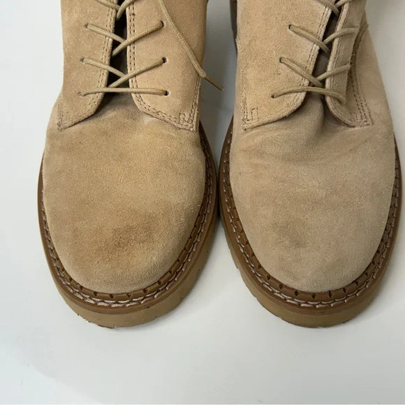 SAM EDELMAN Combat Boots Womens 7.5 Beige Tan Lex Sesame Suede Leather Side Zip - Picture 11 of 11